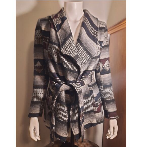 CHARLOTTE RUSSE Wool Blend Boho Southwestern Belted Cardigan Jacket M Cozycore - Picture 1 of 8